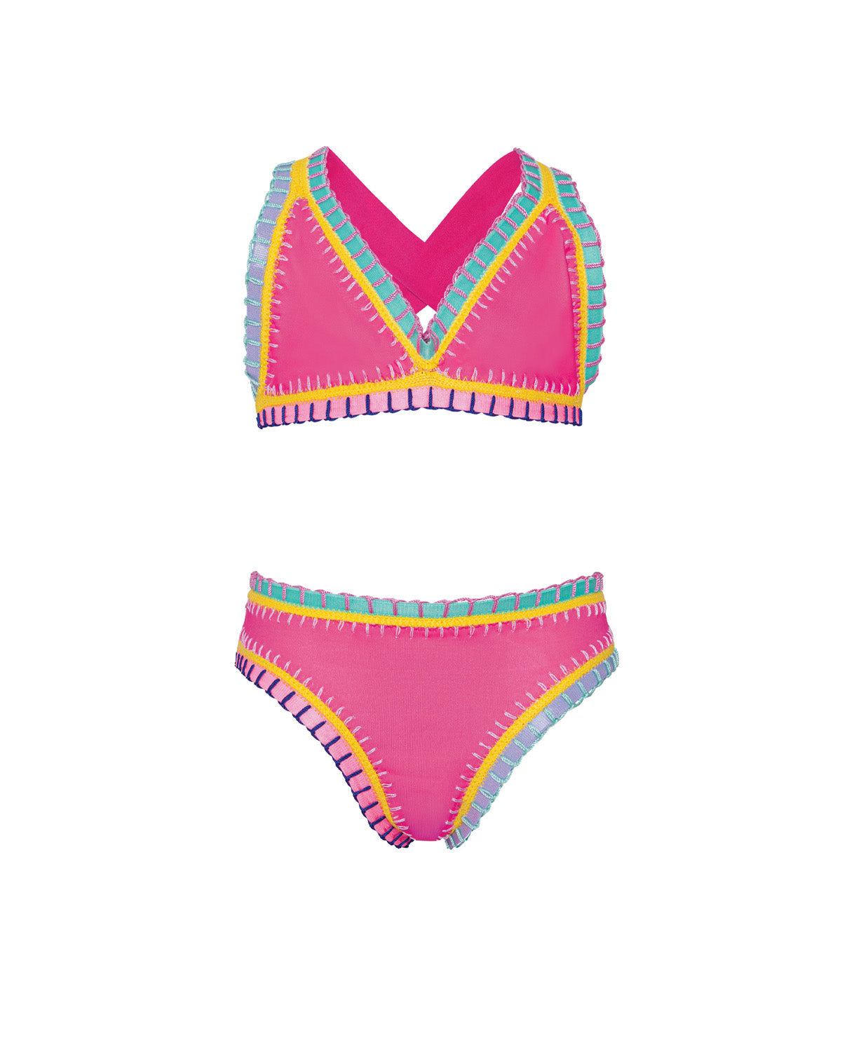 PQ Swim Kids Bright Pink Rainbow Bikini flat felroze