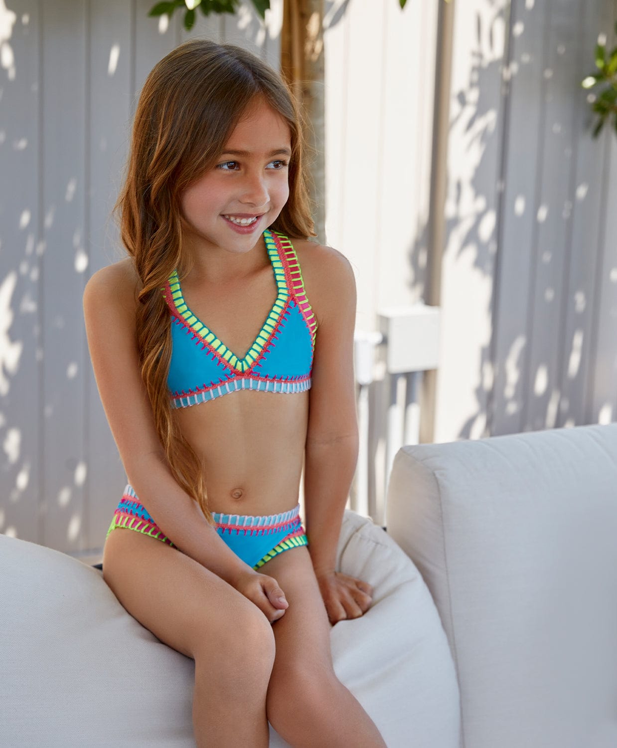 PQ Swim Kids Turquoise Rainbow Geborduurd Bikini — producfoto