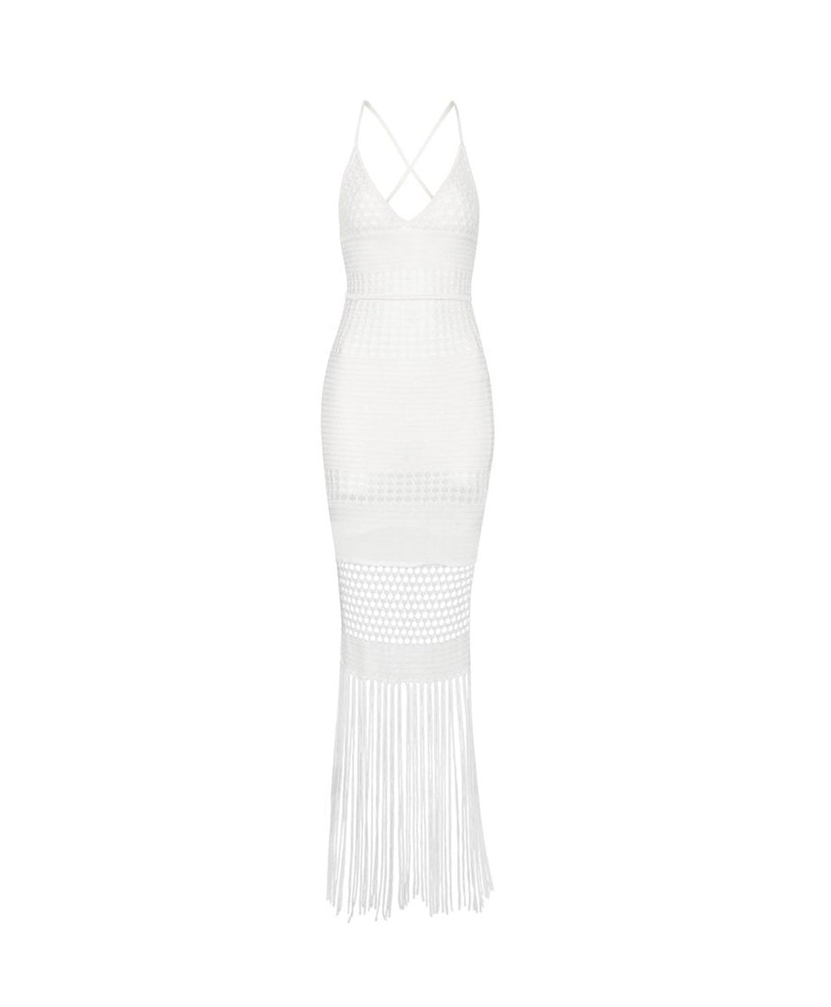 Witte crochet franjejurk PQ Swim, vooraanzicht