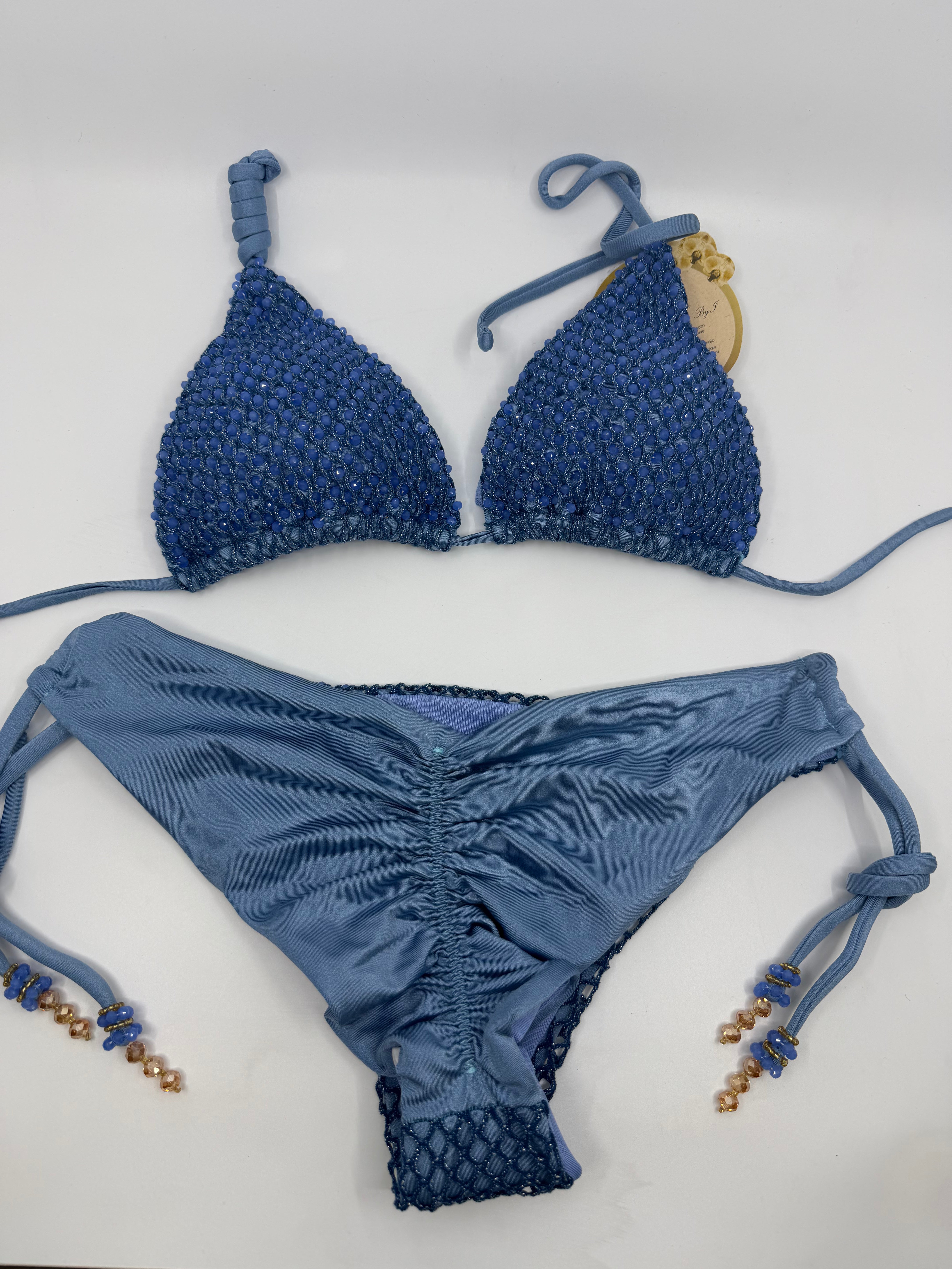 Blauwe bikini set van Saman Swimwear, topje en broekje - foto 4