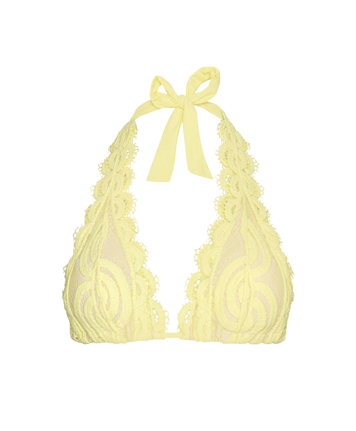 PQ Swim Buttercup Kant Halter Bikinitop geel - plat neergelegd