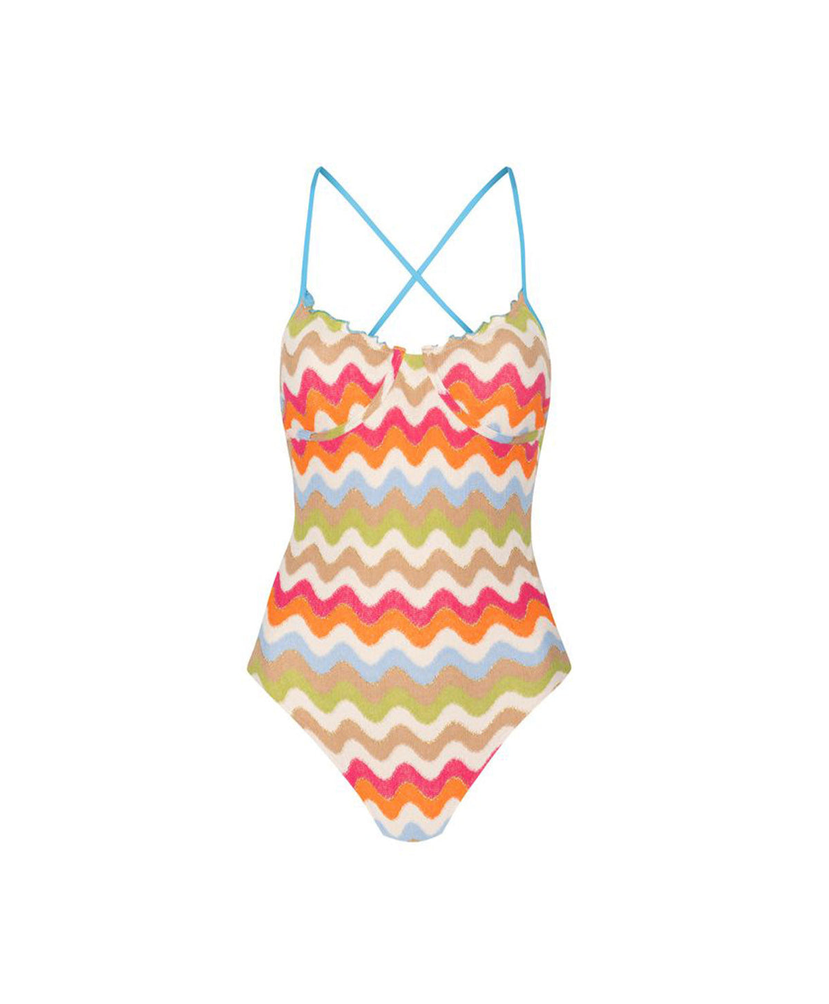Multicolor zigzag badpak met beugel, vooraanzicht