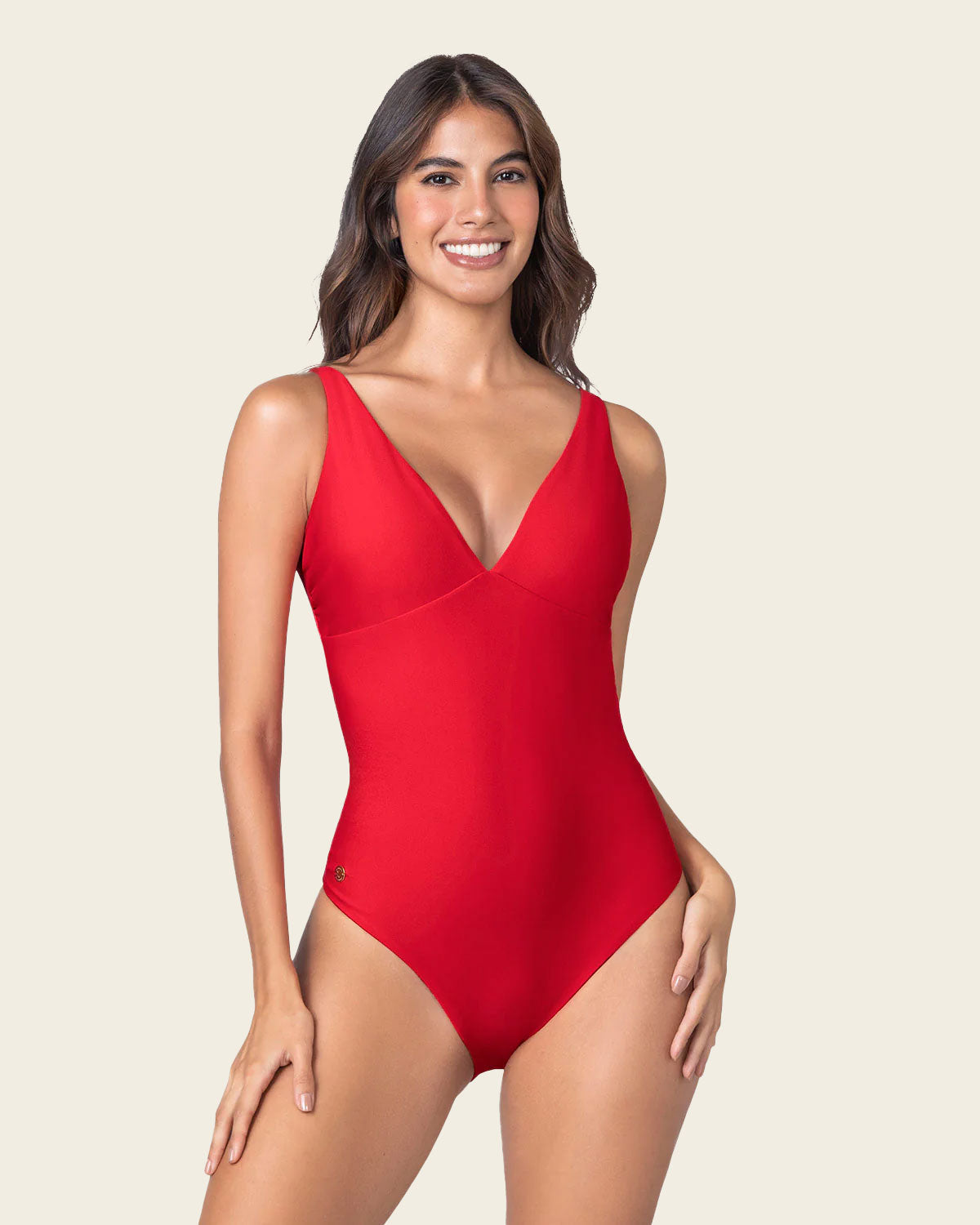Costume modellante Double Plunge con scollo profondo in rosso di Leonisa - foto 1