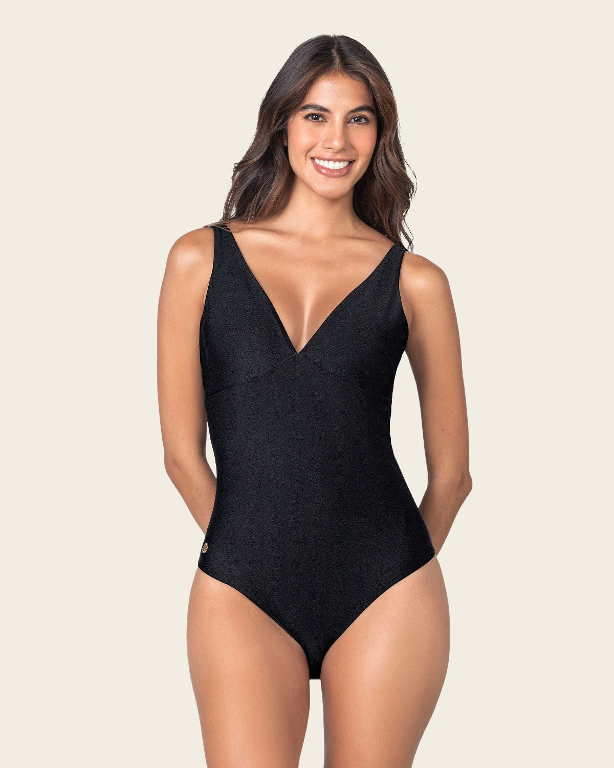 Costume modellante Double Plunge con scollo profondo in nero di Leonisa - foto 1